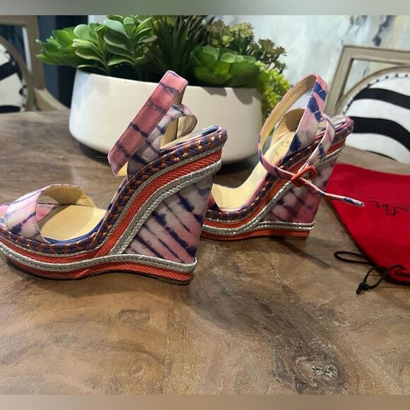 Christian Louboutin Cataclou Duplice Pink and Purple Wedges size 38 - Picture 7 of 14
